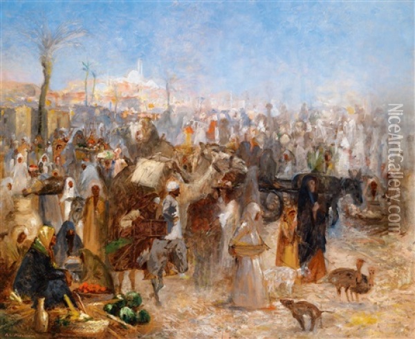 Markt Vor Einer Orientalischen Stadtkulisse Oil Painting - Leopold Alphons Mielich