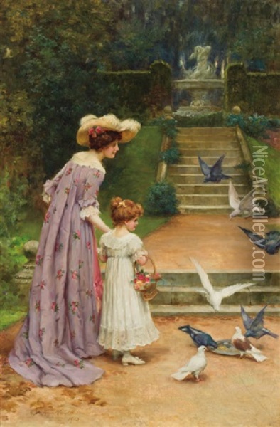 Feeding The Doves Oil Painting - George Sheridan Knowles