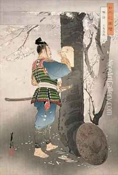 Kojima Takanori Writing a Poem on a Cherry Tree Oil Painting - Ogata Gekko