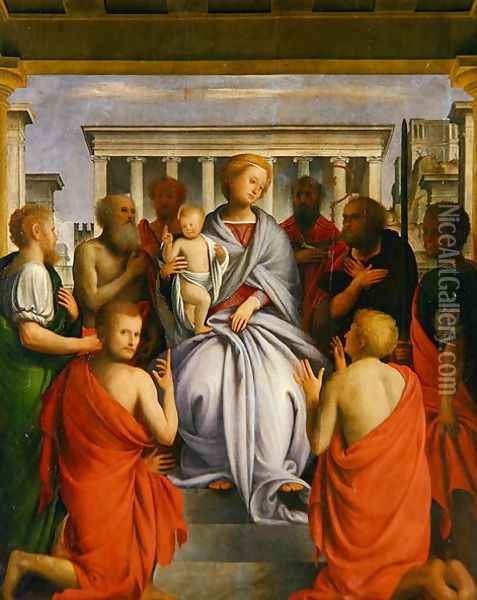 Madonna and Child with Eight Saints 1520s Oil Painting - (Bartolomeo Suardi) Bramantino