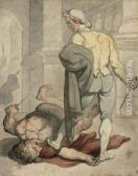 A Roman Quarrel Oil Painting - Thomas Rowlandson