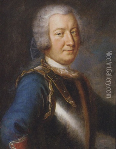 Portrait Of A Gentleman In A Blue Coat And Breastplate Oil Painting - Antoine Pesne