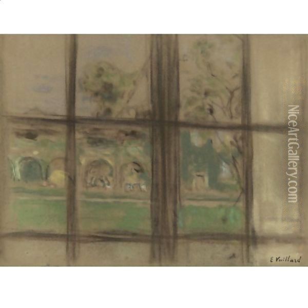 Vue De La Cour Des Clayes A Travers Une Fenetre Oil Painting - Jean-Edouard Vuillard