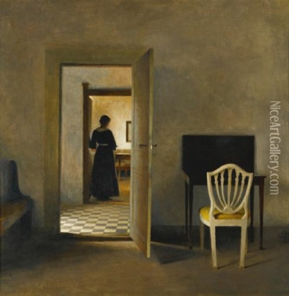 Interior With White Chair Oil Painting - Peter Vilhelm Ilsted