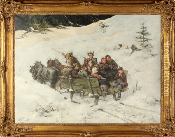 Winter Sleigh Ride Oil Painting - Albert Mueller-Lingke