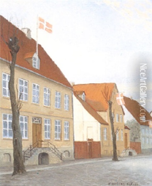 Praesteboligen I Lindegade Oil Painting - Jeppe Madsen Ohlsen