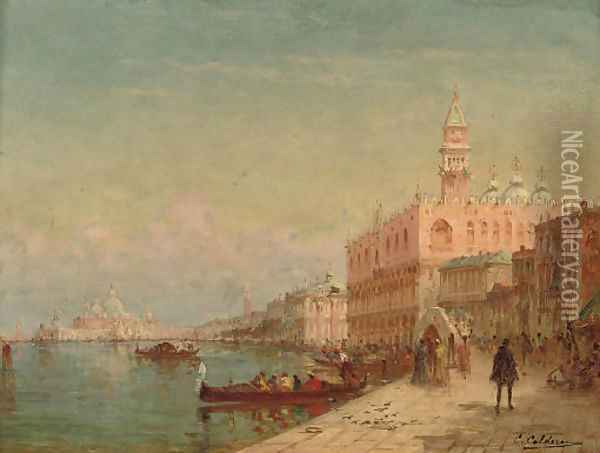 Before the Doge's Palace, Venice Oil Painting - Charles Clement Calderon