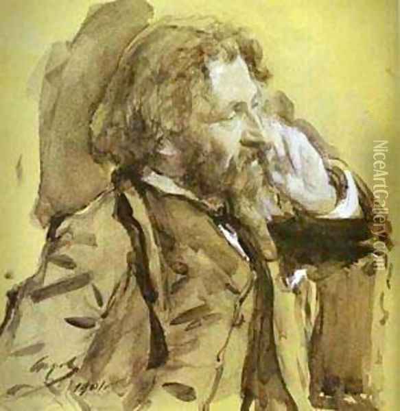 Portrait Of The Artist Ilya Repin 1901 Oil Painting - Valentin Aleksandrovich Serov
