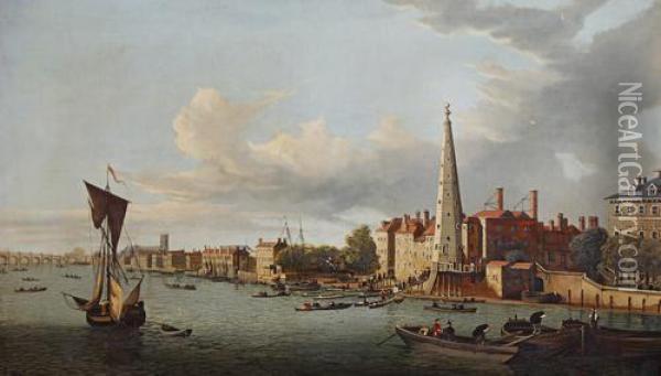 View Of The Thames At Westminster Oil Painting - William James