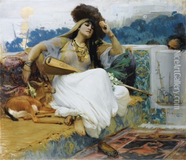 Jeune Femme Sur Une Terrasse Oil Painting - Frederick Arthur Bridgman