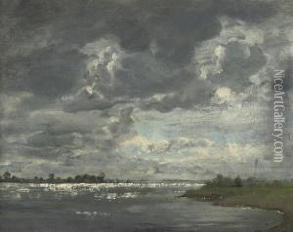 Het Kleine Veer: A View Of The River Ijssel Oil Painting - Floris Verster