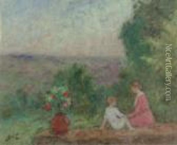 Mere Et Enfant Dans Un Paysage Oil Painting - Georges dEspagnat