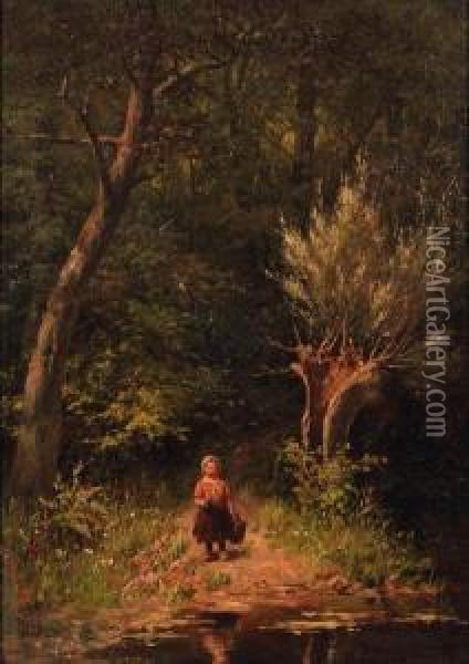 Little Girl At A Forest Moor Oil Painting - Johann Georg Gerstenhauer Zimmerman