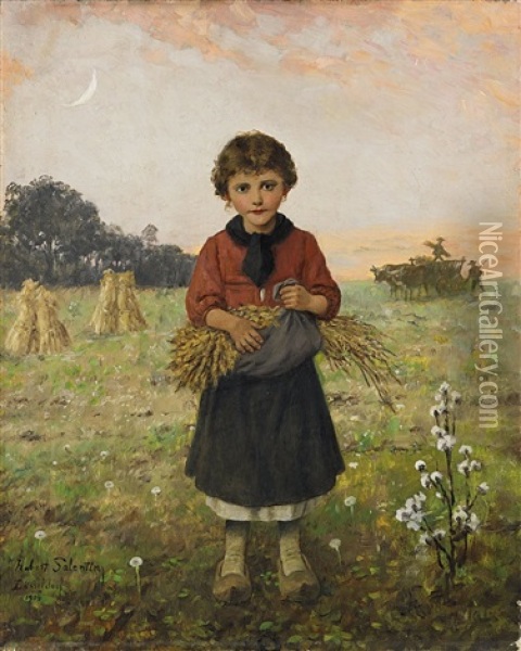 Kleine Ahrenleserin Oil Painting - Hubert Salentin
