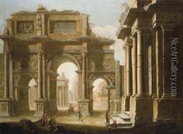 Caprice Architectural Avec L'arc De Constantin A Rome Oil Painting - Domenico Roberti