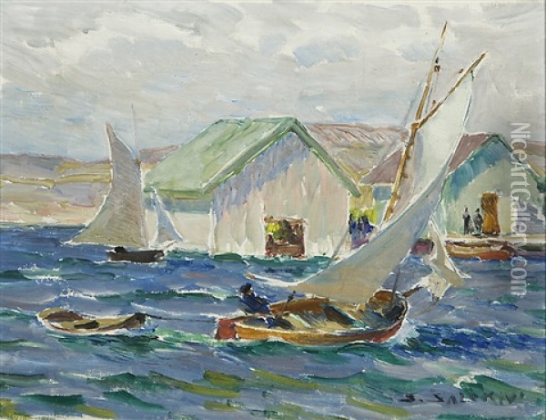 Boat Houses Oil Painting - Santeri Salokivi