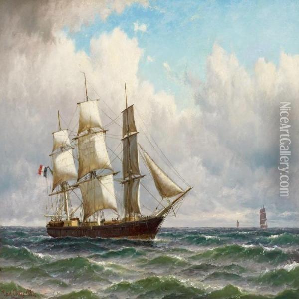 A French Ship At Open Seas Oil Painting - Carl Ludwig Bille