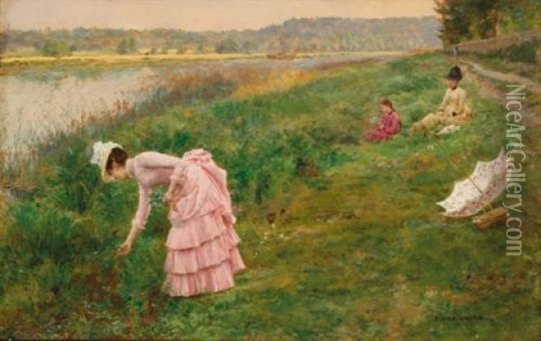 Picking Wildflowers Oil Painting - Marie Francois Firmin-Girard