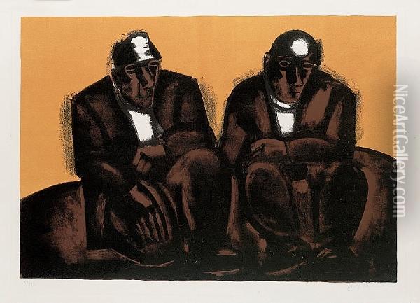 Two Male Figures Seated Oil Painting - Joseph Marcus Hermann