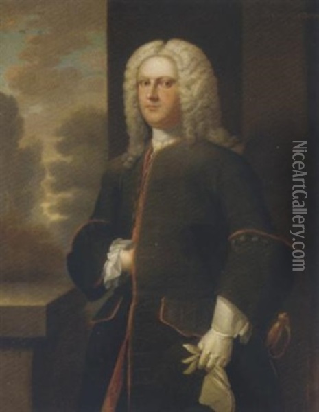 Portrait Of Sir Cholmeley Dering, M.p. For Kent, Wearing A Green Jacket Oil Painting - Michael Dahl