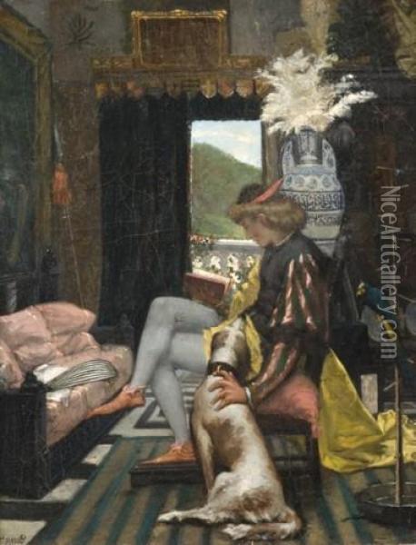 Menestrel Dans Un Interieur Oil Painting - Adolphe David