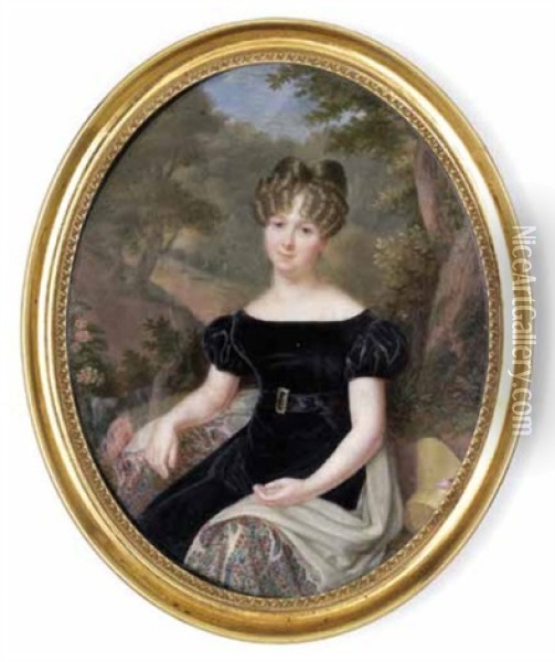 Eine Junge Dame Im Schwarzen Samtkleid Oil Painting - Jacques Delaplace