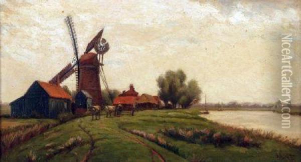 Edwin's Mill, Oby Near Acle Oil Painting - Robert Bagge-Scott