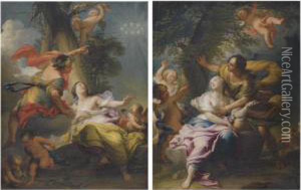 Bacchus And Ariadne; Angelica And Medoro Oil Painting - Andrea Casali