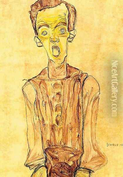 Portrait with an open mouth Oil Painting - Egon Schiele
