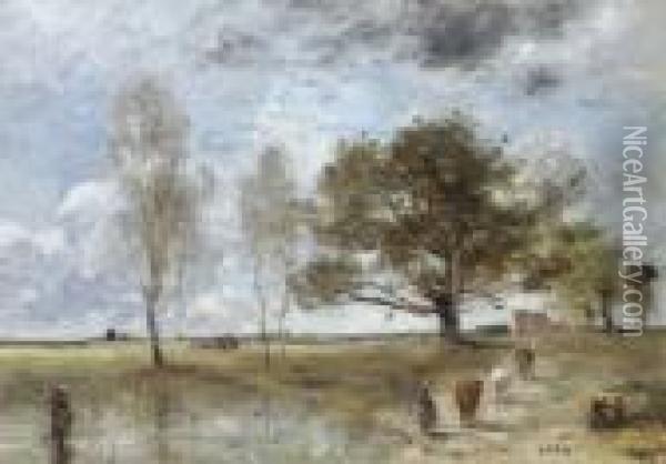 La Sente Aux Vaches Oil Painting - Jean-Baptiste-Camille Corot