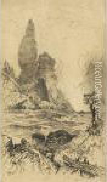 C. 1910; Etching, 5.75 Oil Painting - Thomas Moran