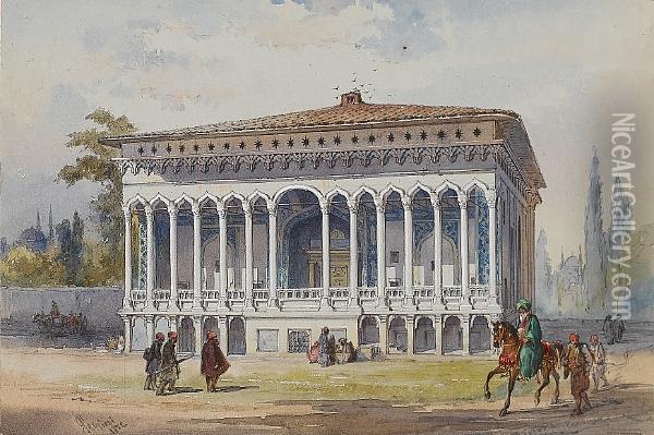 The Cinili Kiosk, Or Tiled Pavilion, In The Topkapi Palace Oil Painting - Amadeo Preziosi