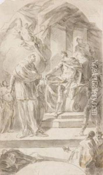 Un Santo Vescovo Al Cospetto Di Un Re Oil Painting - Domenico Mondo
