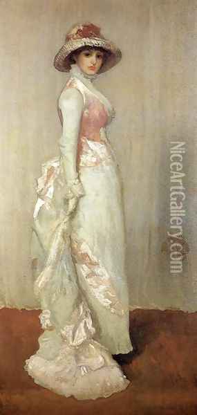 Harmony in Pink and Grey: Valerie, Lady Meux Oil Painting - James Abbott McNeill Whistler