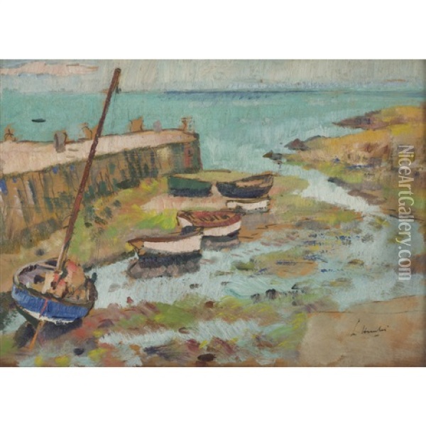 Boats In Harbour Oil Painting - George Leslie Hunter