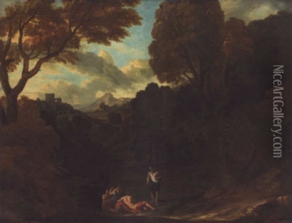 Italianate Landscape With A Classical Scene Oil Painting - Pieter Rysbraeck