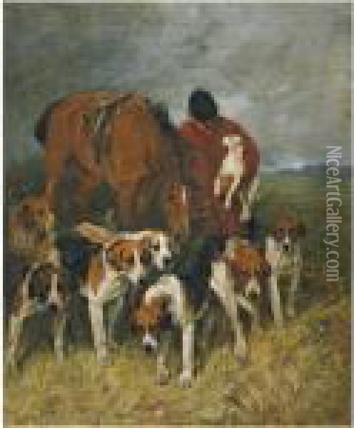 The Huntsman And His Hounds Oil Painting - John Emms