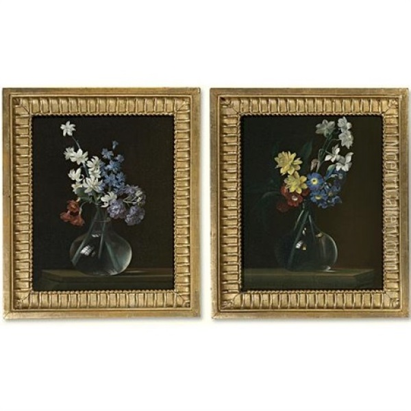 Flowers In A Glass Vase (pair) Oil Painting - Justus Juncker