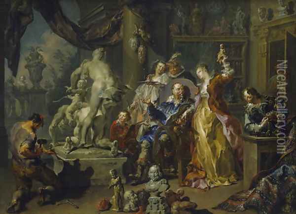 The Sculptors Studio, 1730 Oil Painting - Johann Georg Platzer
