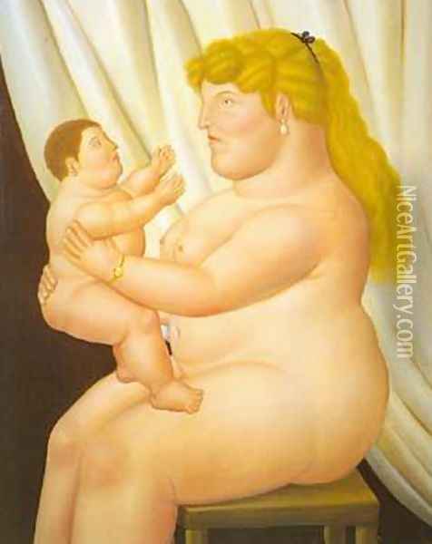 Mother with Child 1995 Oil Painting - Fernando Botero