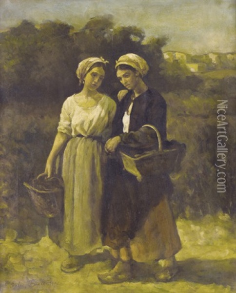 Zwei Bauerinnen Mit Korben Oil Painting - Jules Breton