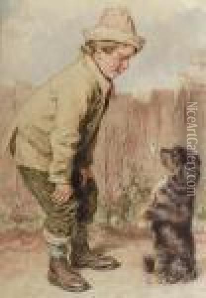 A Boy With A Begging Dog Oil Painting - William Henry Hunt