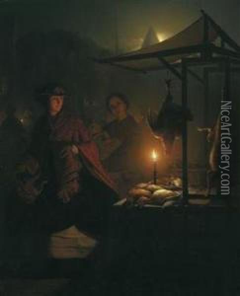 Young Lady At The Poultry Market Oil Painting - Petrus van Schendel