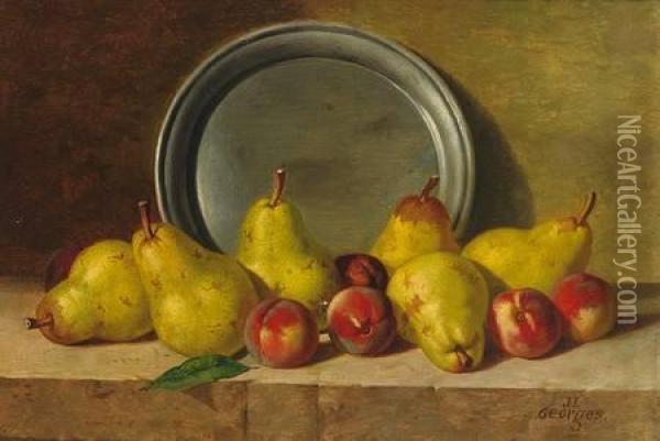Stilleben Mit Birnen, Pfirsichen Und Zinnteller Oil Painting - Jean-Louis Georges