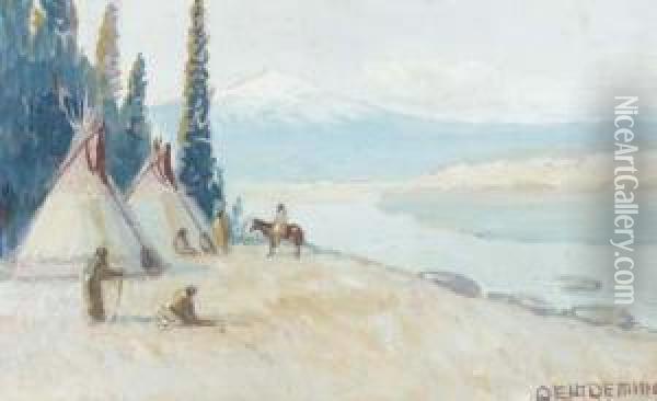Indian Encampment Oil Painting - Edwin Willard Deming