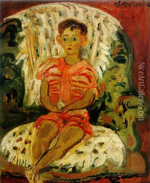 Boy In Red Oil Painting - Abraham Mintchine