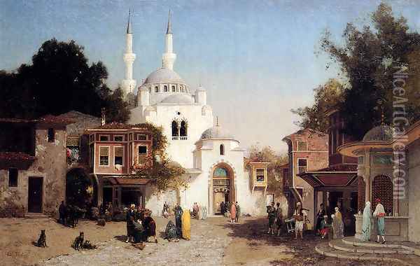 Outside The Mosque Oil Painting - Fabius Germain Brest