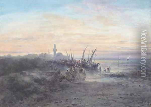 A North African coastline with fishermen at dawn Oil Painting - Paul Pascal