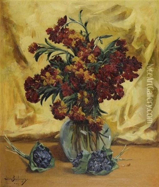 Blumenstrauss In Blumenvase Oil Painting - Louis Boulanger