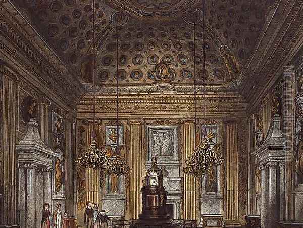 The Cupola Room, Kensington Palace from 'Pynes' Royal Residences', 1819 Oil Painting - Richard Cattermole